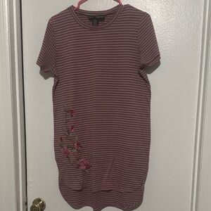 New Directions Purple Striped Tee with Floral Detail